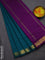 10 yards Poly cotton saree peacock green and purple with plain body and zari woven border