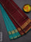 10 yards Poly cotton saree teal green and maroon with plain body and rettapet zari woven border