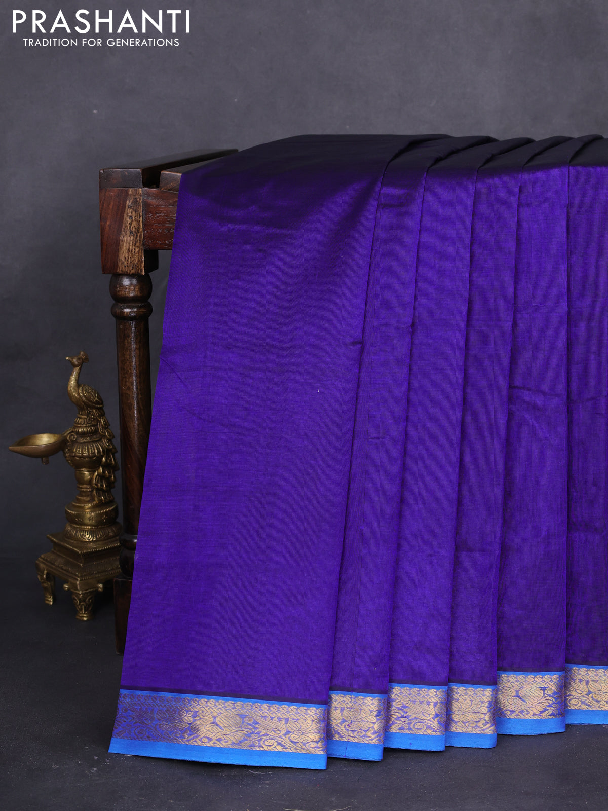 10 yards silk cotton saree navy blue and cs blue with plain body and zari woven border
