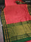 10 yards silk cotton saree peach pink and green with allover small zari checks and zari woven border