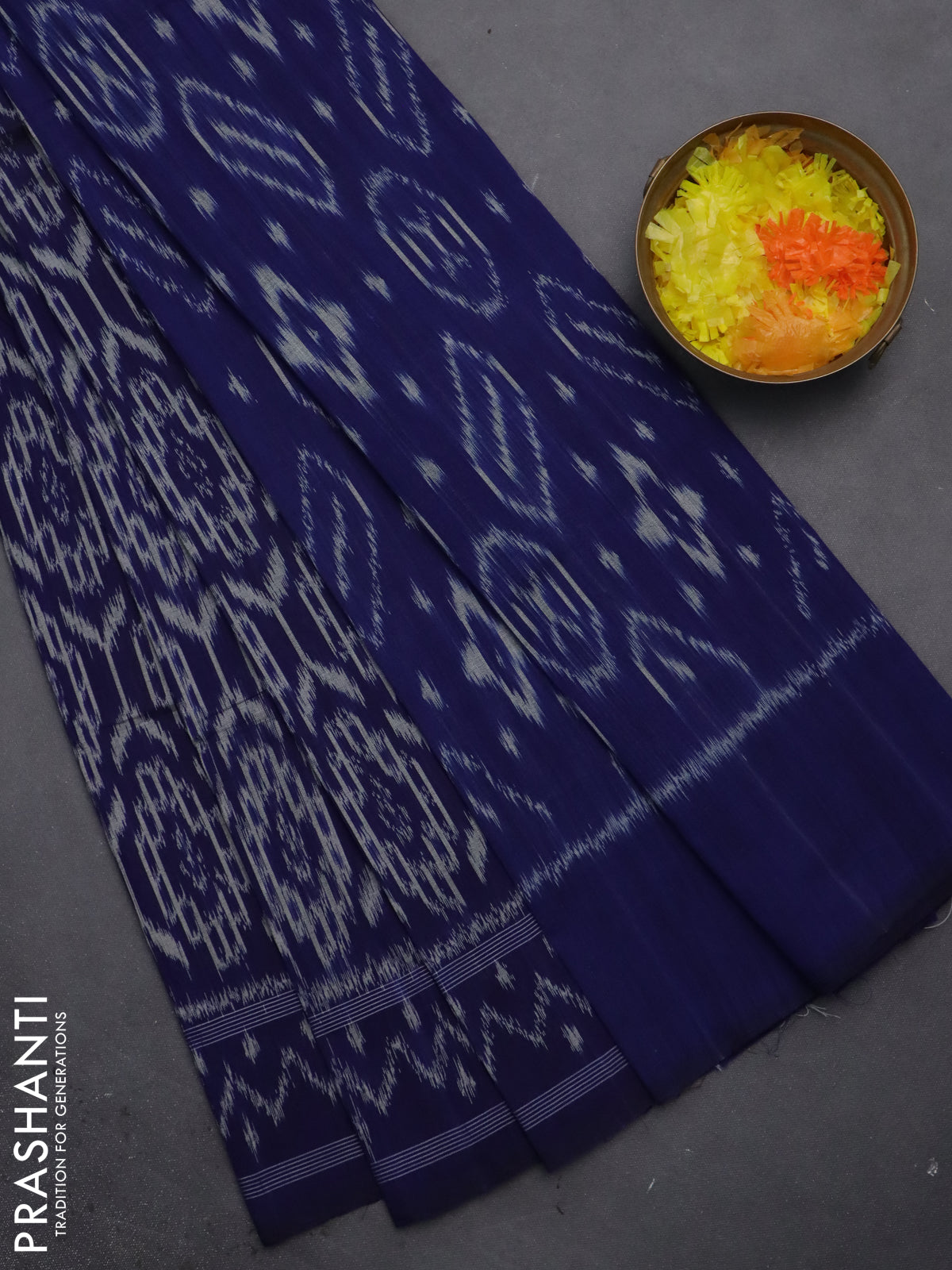 Ikat cotton saree blue with allover ikat weaves and ikat style border