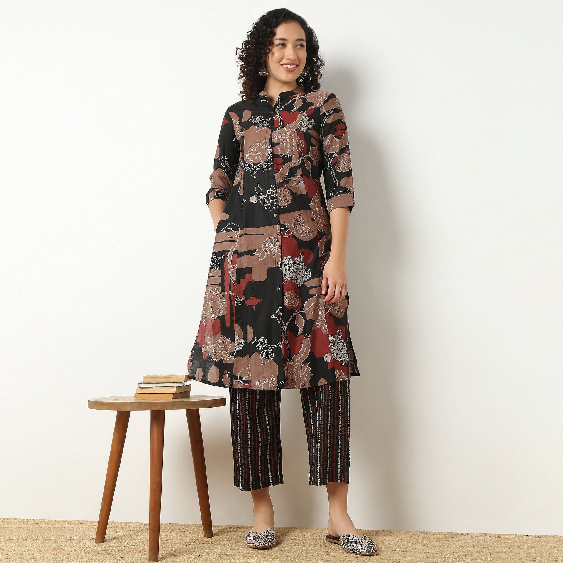 Band Neck Kurta With Pant Set