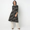 Band Neck Knee Length Three-Fourth Sleeve Straight Fit Printed Kurta
