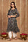 Brown Geometric Print Sequined A-Line Modal Satin Kurta