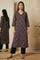 Brown Block Printed Sequins Satin Straight Kurta