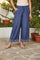 Blue Embroidered Wide-Leg Shantung Parallel Pants
