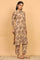 Beige Kalamkari Printed Kurta, Straight Pants and Dupatta Set