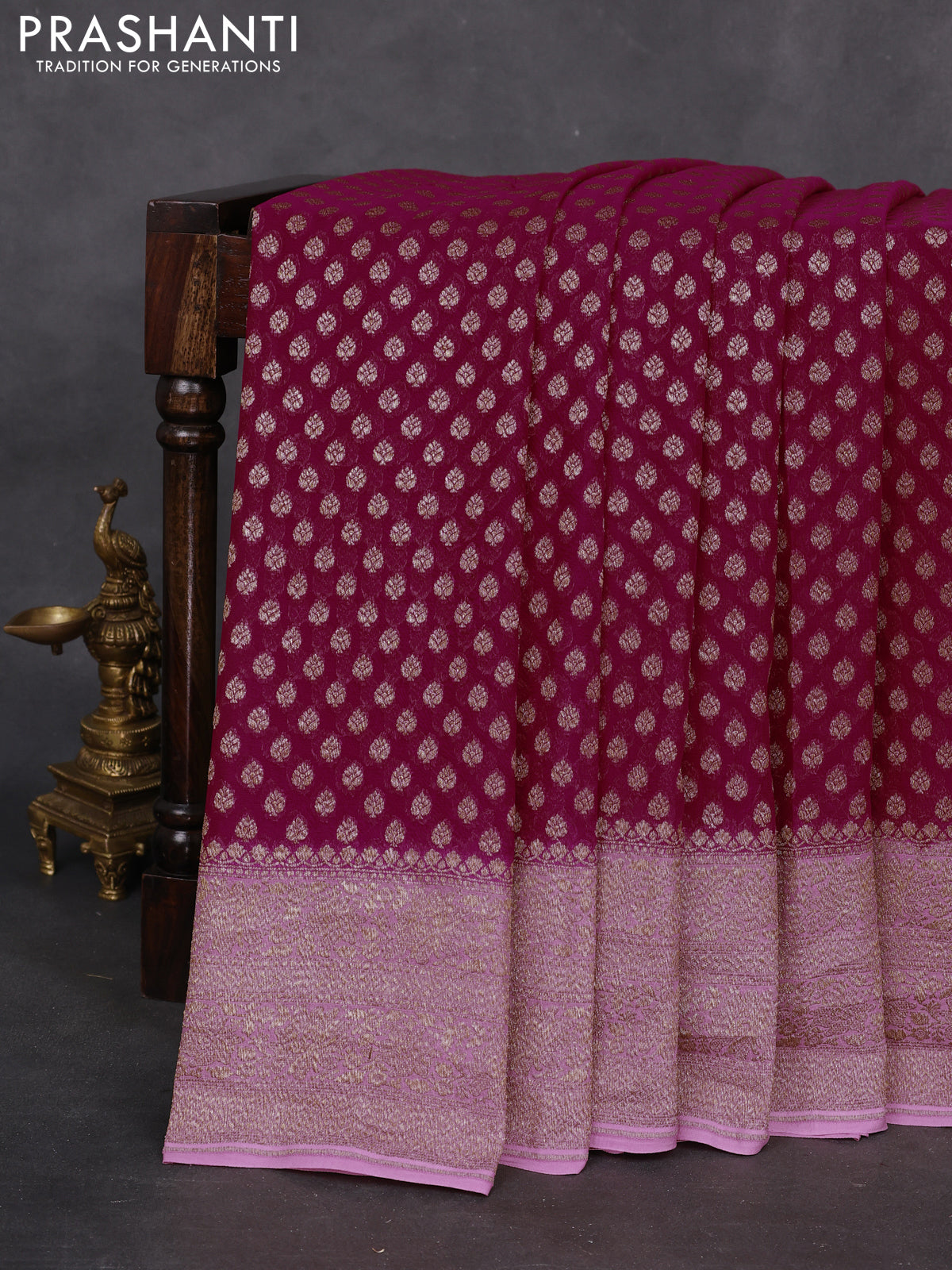 Banarasi georgette saree pink and pastel pink with allover woven buttas and woven border