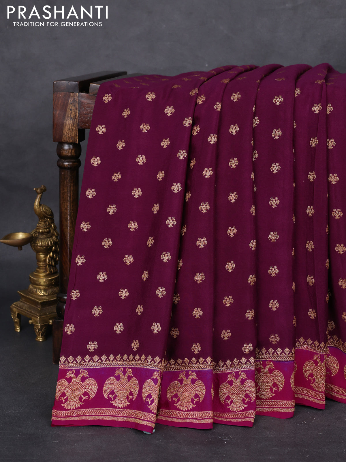 Banarasi crepe saree purple and pink with woven buttas and woven border