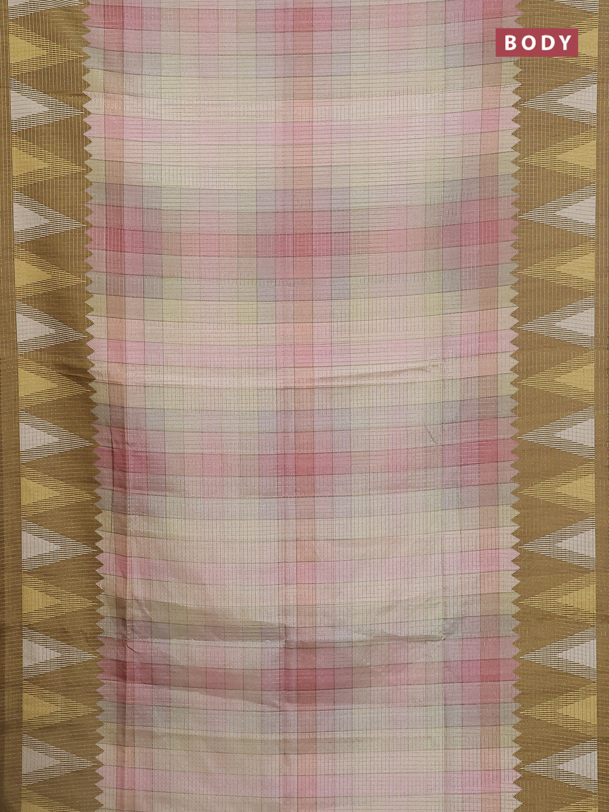 Chappa saree pastel peach and mehendi green with allover zari checked ...