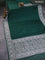 Banarasi crush crepe saree dark green with plain body and silver zari woven floral border