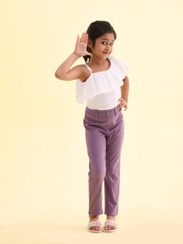 Girls Solid Dusty Voilet Super Stretch Jeggings