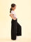 Girls Solid Black Mid Rise Rib Palazzos