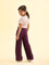 Girls Solid Dark Wine Mid Rise Rib Palazzos