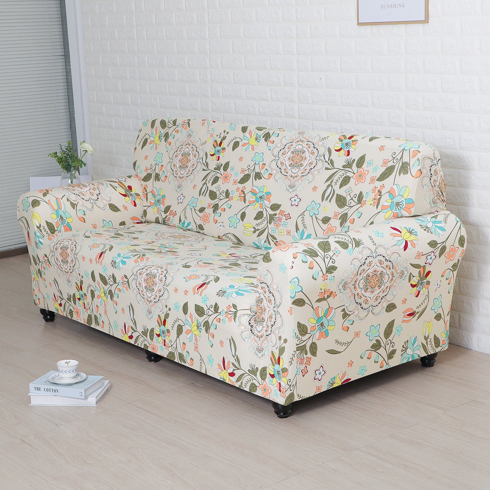 Floral Elegance Fitted 3 Seater Sofa Cover White & Multicolor – Cherrypick