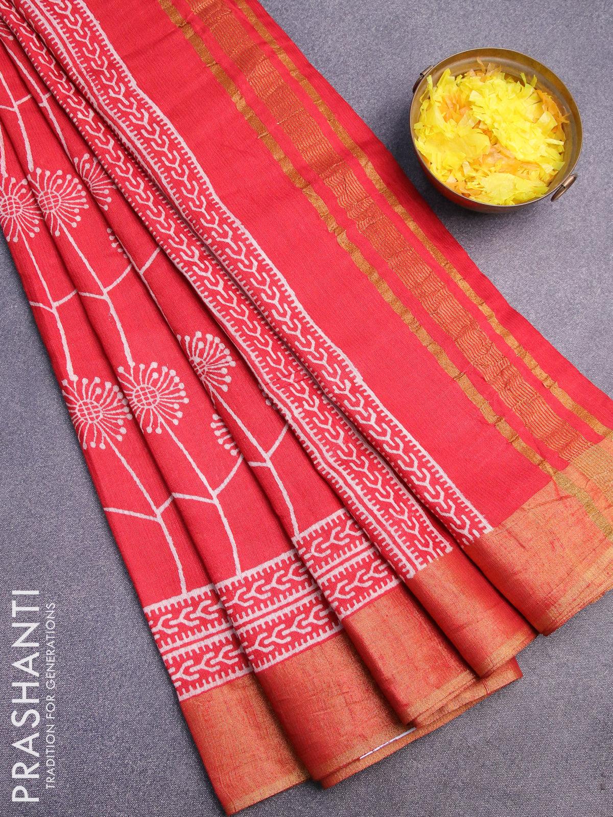 Bhagalpuri saree red with butta prints and zari woven border