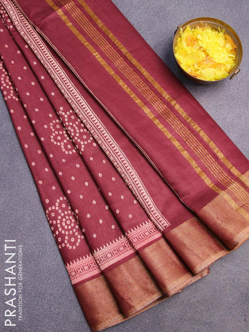 Bhagalpuri saree deep maroon with allover bandhani prints and zari woven border