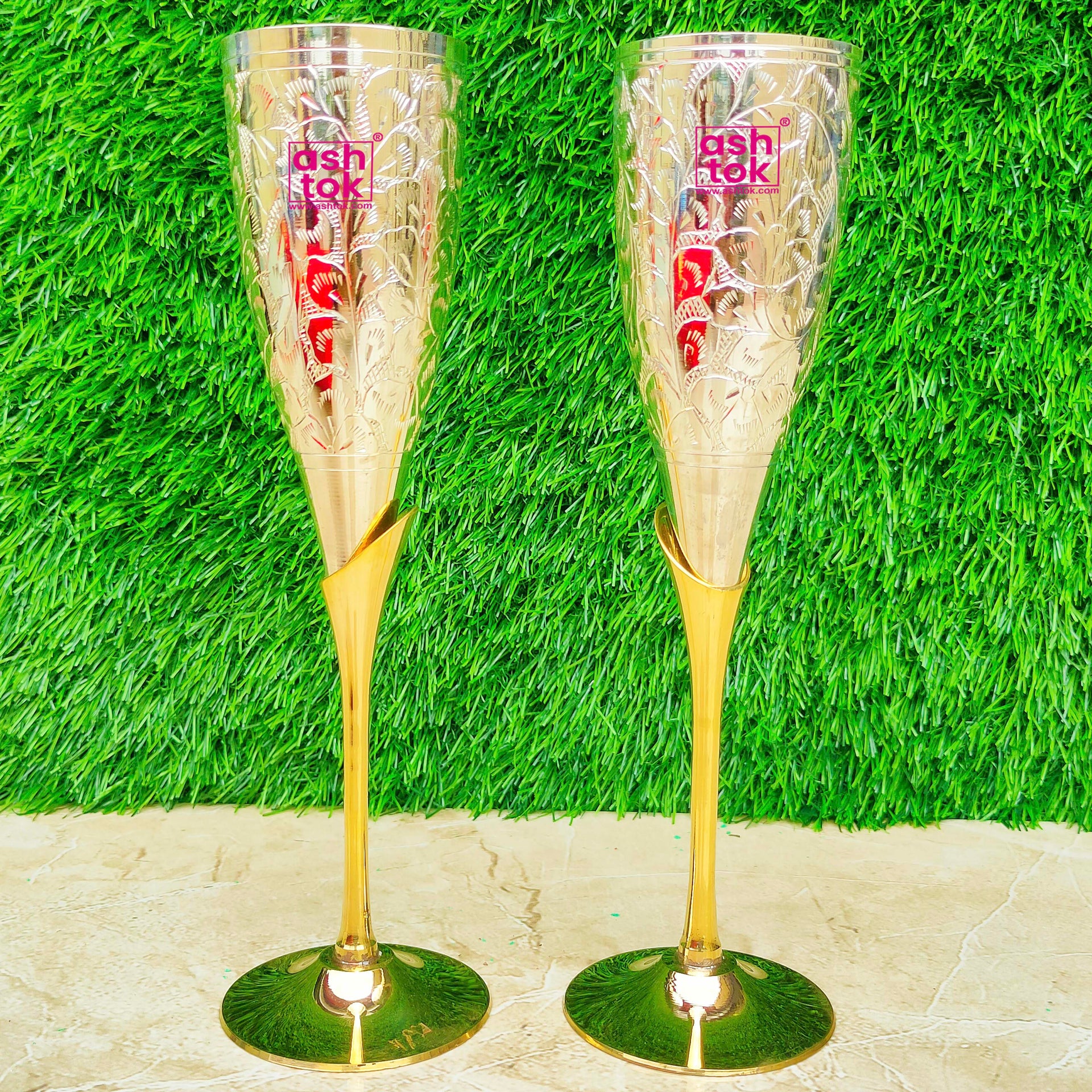 Brass Wine Glass, Silver Plated Brass Champagne Flutes Coupes Wine