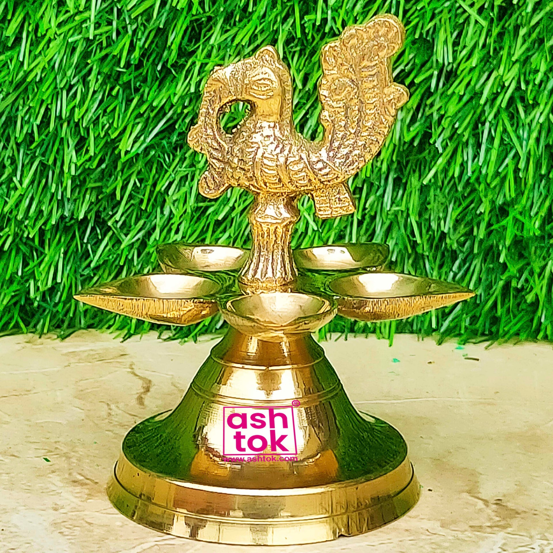 Brass Panchmukhi Peacock design Puja diya, Handcrafted Mandir diya