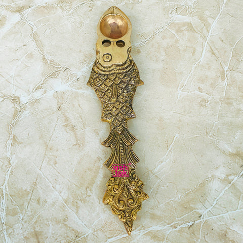 Handicraft Fish Design Brass Aarthi Spoon, Kapur Aarthi Spoon, Antic Puja Aarthi Spoon