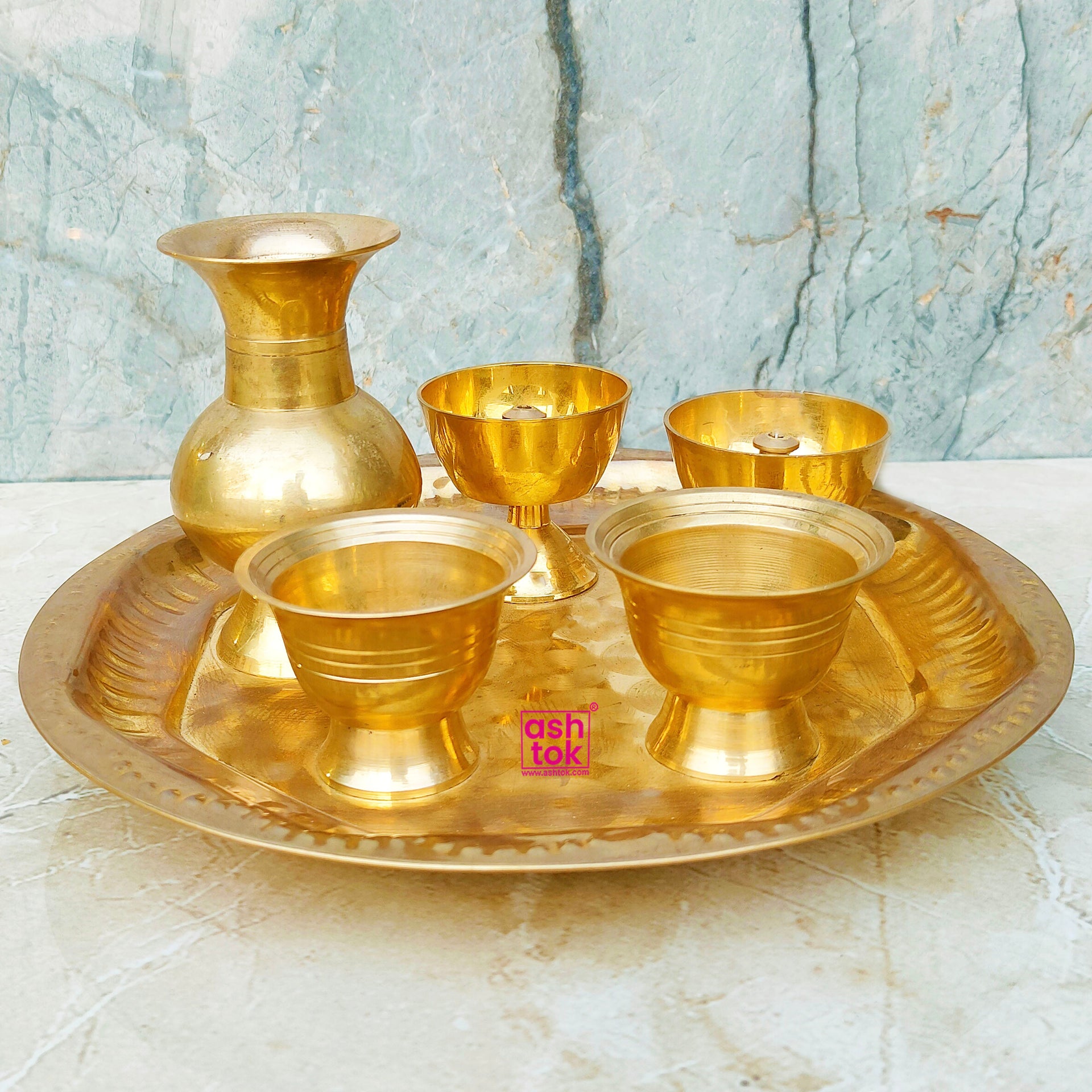 Brass Puja Thali Set, Decorative Puja Items for Home