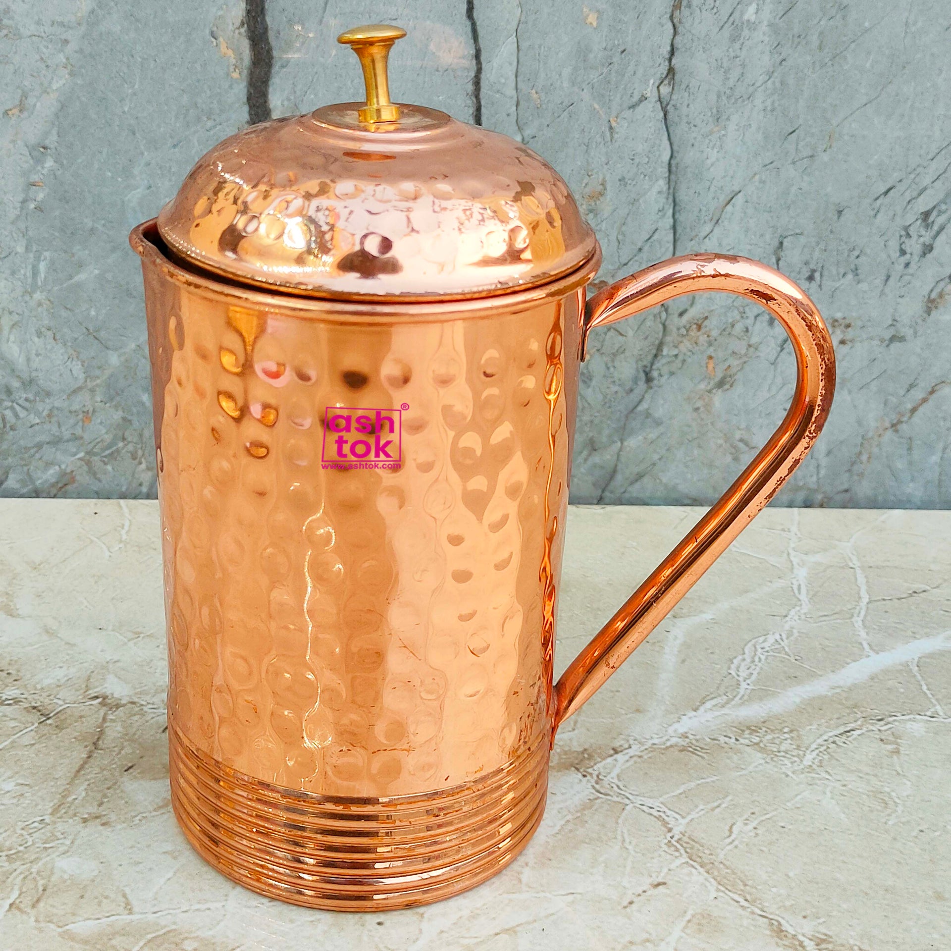 Pure Copper Hammered Water Jug with Lid, Healthy Jug for Drinking Water