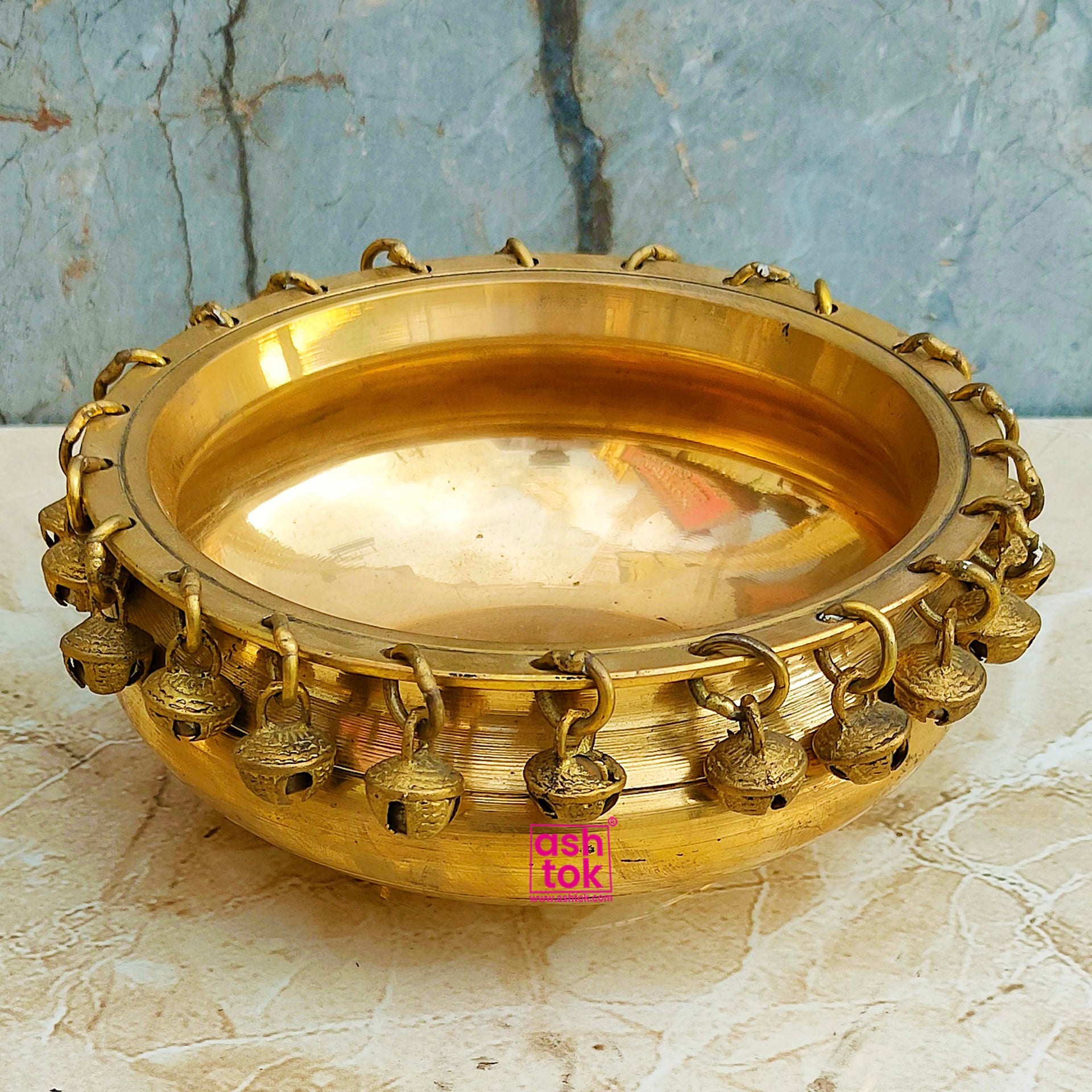 Antic Brass Decorative Urli with Bells, Antic Hurli