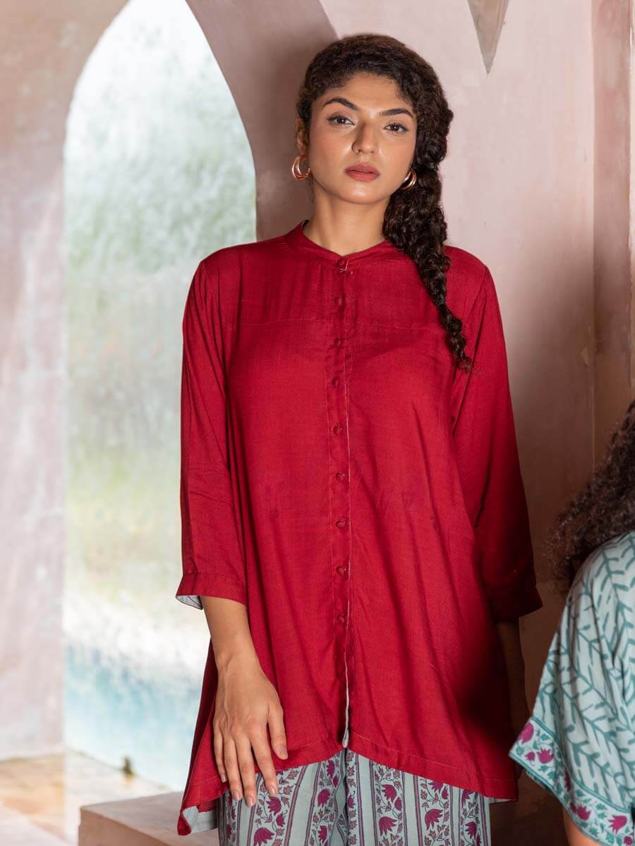 Red Viscose Slub Shirt