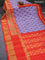 Pochampally silk saree lavender shade and red with allover ikat weaves and long ikat woven zari border