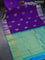 Pure kanjivaram silk saree violet and cs blue with zari woven paisley buttas and zari woven annam border