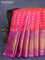 Pure kanjivaram silk saree dual shade of pinkish orange and dual shade of purple with silver & gold zari woven annam & mayil chakram buttas and long zari woven border