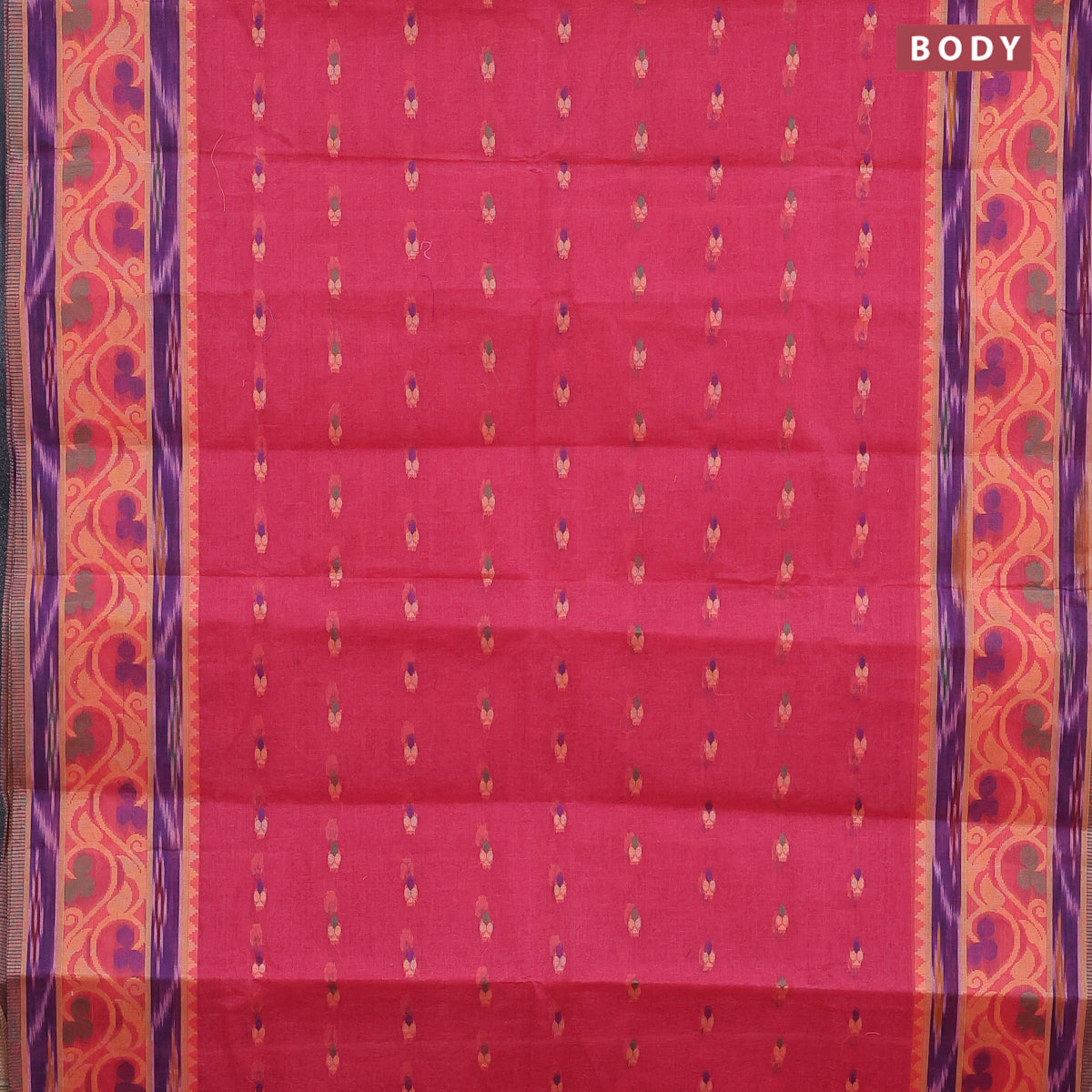 Bengal cotton saree pink and blue with thread woven buttas and thread woven border without blouse