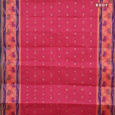 Bengal cotton saree pink and blue with thread woven buttas and thread woven border without blouse