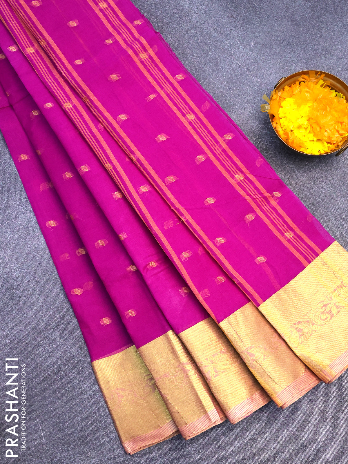 Bengal cotton saree purple and pastel pink with thread woven buttas and zari woven border without blouse