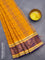 Bengal cotton saree mustard yellow and blue with thread woven buttas and copper zari woven border without blouse