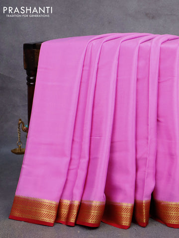 Pure mysore silk saree light pink and dark pink with plain body and zari woven border