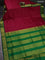 10 yards silk saree pink and green with plain body and zari woven border