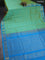 10 yards silk cotton saree dual shade of teal green and cs blue with zari woven buttas and annam zari woven border