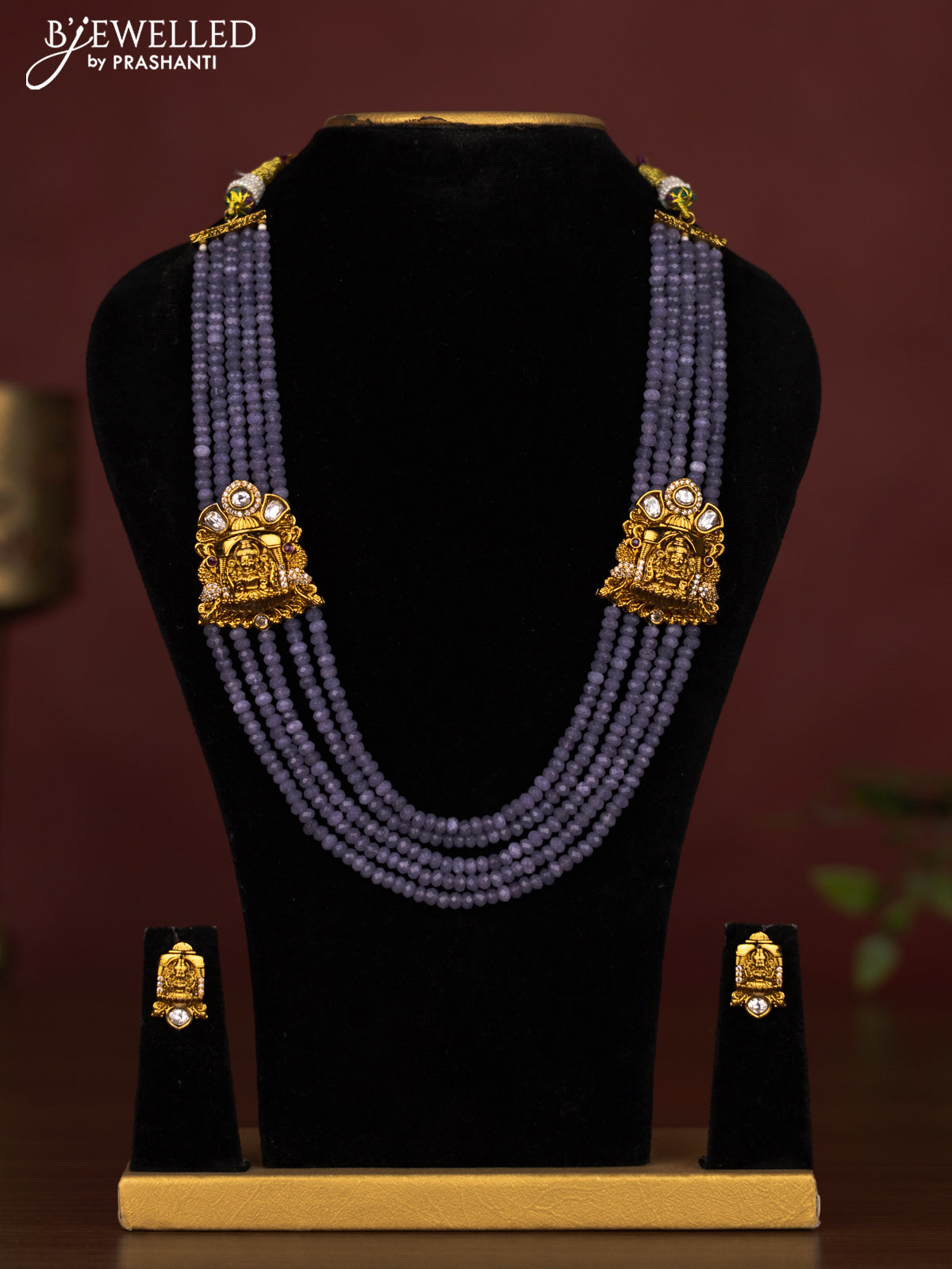 Beaded multilayer lavender necklace lakshmi design with cz stones