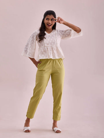 Women Solid Light Pista Cotton Pencil Pant