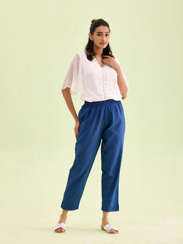 Women Solid Royal Cotton Pencil Pant