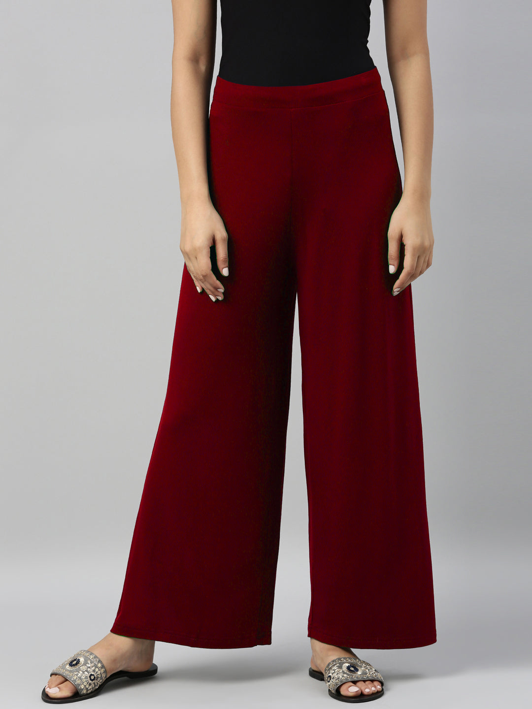 Bright Red Viscose Knit Palazzo