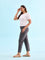 Women Solid Silver Grey Mid Rise Casual Rib Pants