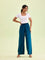 Women Turquoise Blue Solid Viscose Knit Mid Rise Palazzos