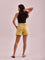 Women Solid Bright Yellow High Rise Linen Shorts