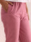 Women Dusty Rose Solid Mid Rise Metallic Pants