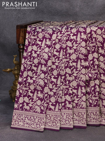 Banarasi uppada silk saree deep purple with allover thread & zari woven brocade weaves and woven border