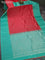 Pure soft silk saree red and teal green with allover silver zari weaves and silver zari woven border