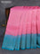 Pure soft silk saree light pink and teal blue with allover silver zari woven brocade weaves and silver zari woven border