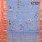 Banarasi kota saree light blue and peach orange with allover floral digital prints and temple design rettapet zari woven border